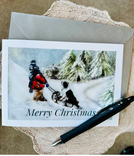 Chrsitmas Card with boy and a collie