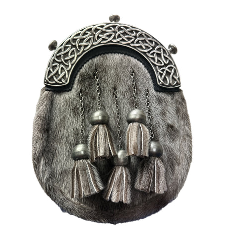 Grey Celtic Dress Sporran with Genuine Black Leather by Margaret Morrison