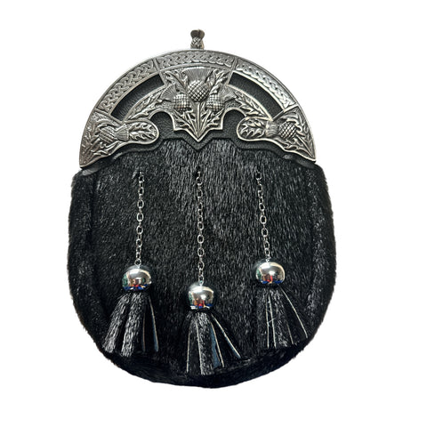 Black Thistle Dress Sporran with Genuine Black Leather by Margaret Morrison