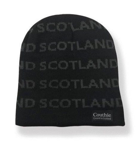 BLACK BEANIE HAT WITH SCOTLAND IN GREY WRITING
