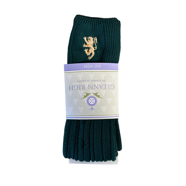 Bottle Green Kilt Socks with Rampant Lion Embroidery
