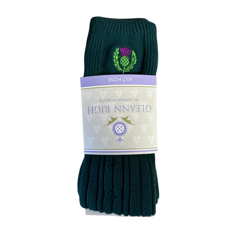 Bottle Green Kilt Socks with Thistle Embroidery