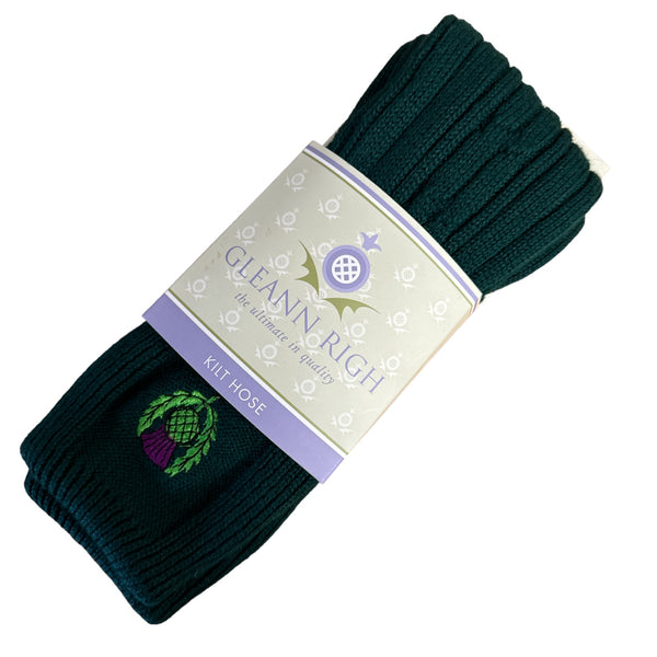 Bottle Green Kilt Socks with Thistle Embroidery