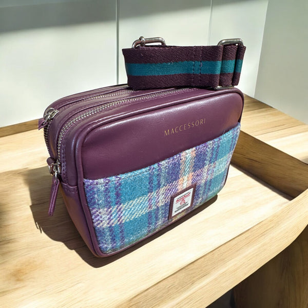 Green Purple Camera Bag Harris Tweed