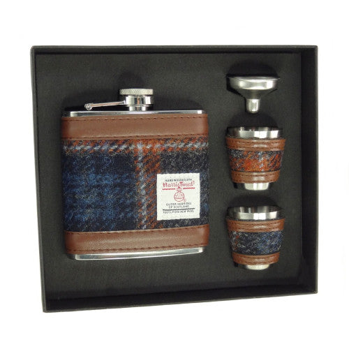 Harris Tweed 6oz Hip Flask Set