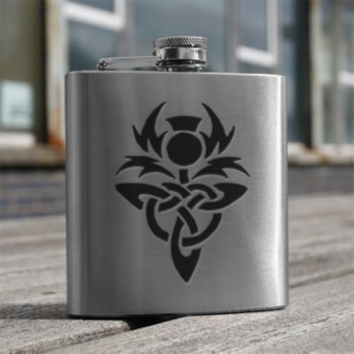 Silver Hip Flask with Celtic Thistle Design