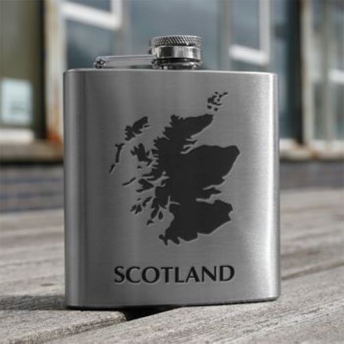 Silver Hip Flask with Scotland Map Design