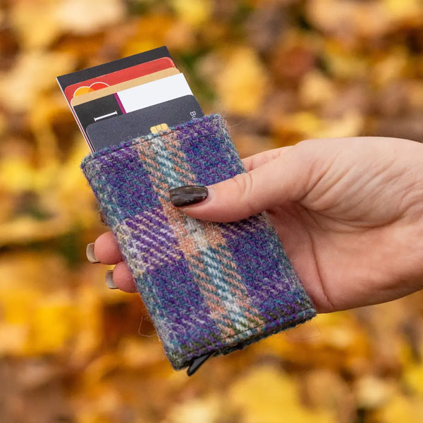 Harris Tweed Pop Up Card Holder Green Purple