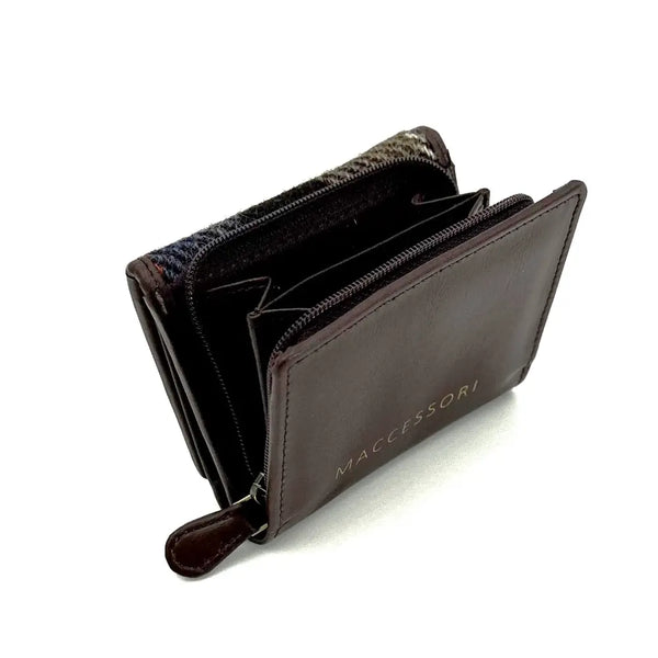 Harris Tweed Trifold Purse blue brown check