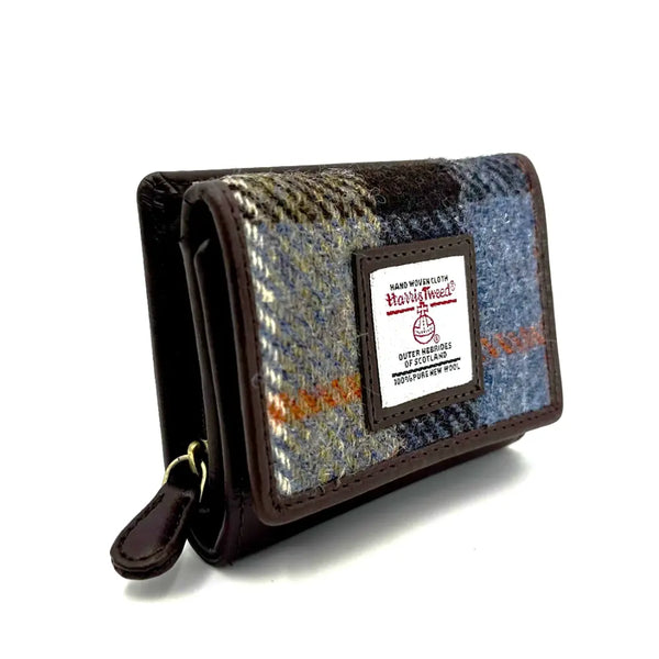 Harris Tweed Trifold Purse blue brown check