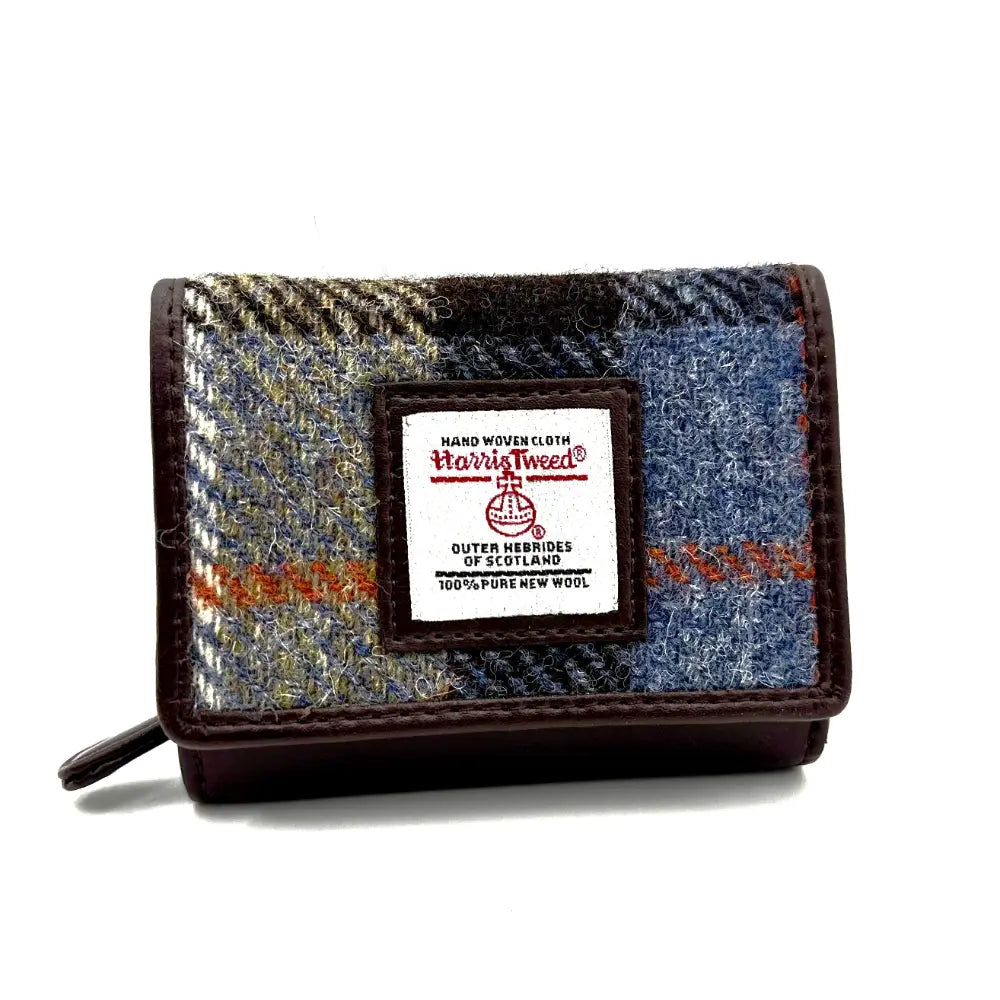 Harris Tweed Trifold Purse blue brown check