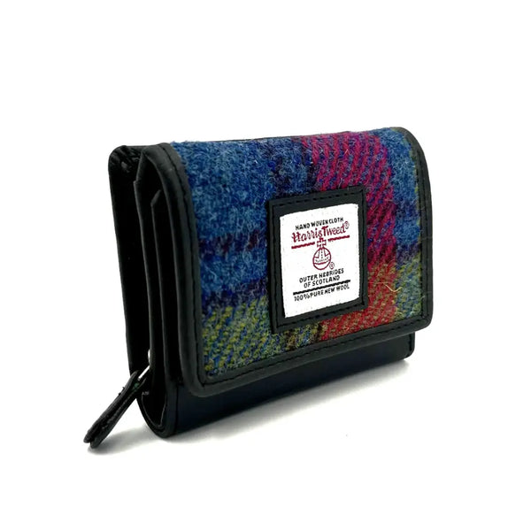 Harris Tweed Trifold Purse blue pink