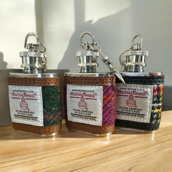 Harris Tweed Hip Flask Key Chain