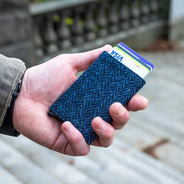 Harris Tweed Blue Herringbone pop up card holder
