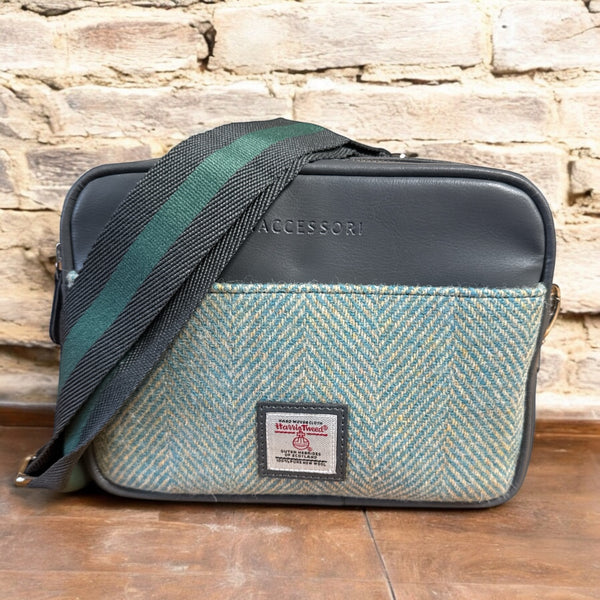 Harris Tweed Camera Bag Turquoise Herringbone