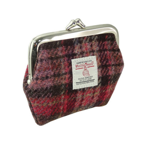 Harris Tweed Eigg Small Clasp Purse Burgundy Pink Tartan  144