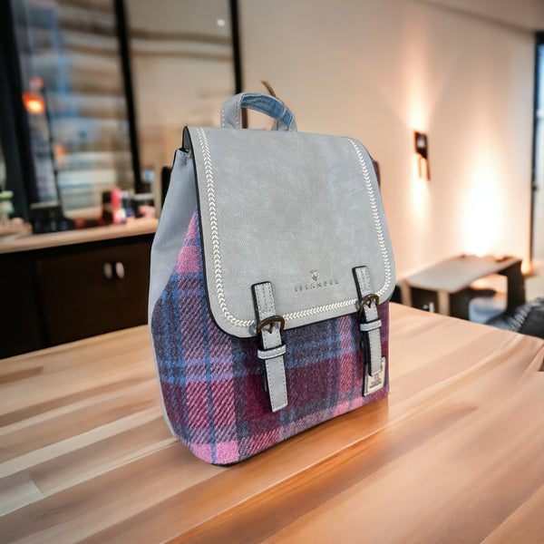 Harris Tweed Pink Blue Tartan Backpack
