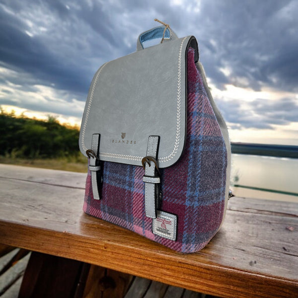 Harris Tweed Pink Blue Tartan Backpack