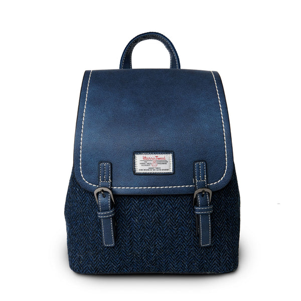 Harris Tweed Navy Herringbone Tartan Backpack
