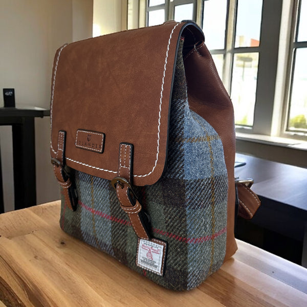 Harris Tweed Chestnut  Blue Tartan Backpack