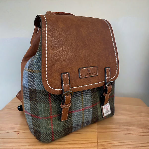 Harris Tweed Chestnut  Blue Tartan Backpack