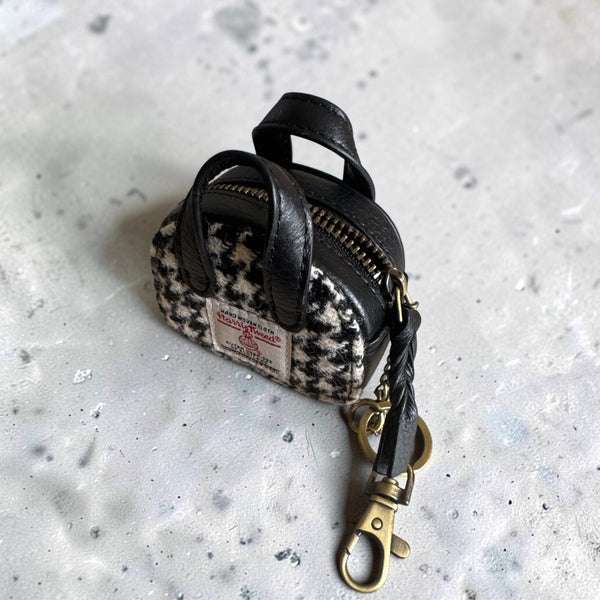 Harris Tweed Leather Handbag Key Ring Charm Coin Purse