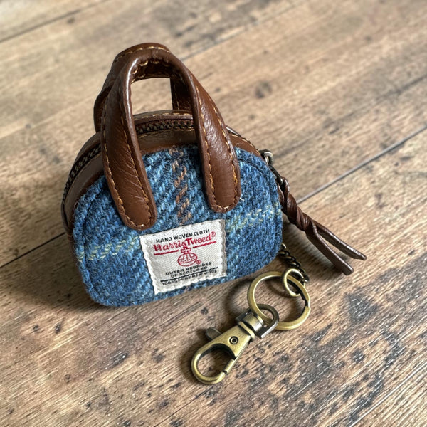 Harris Tweed Leather Handbag Key Ring Charm Coin Purse