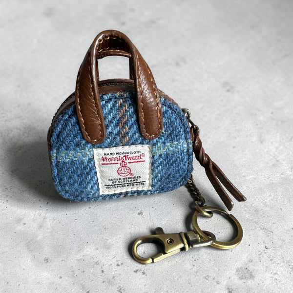 Harris Tweed Leather Handbag Key Ring Charm Coin Purse