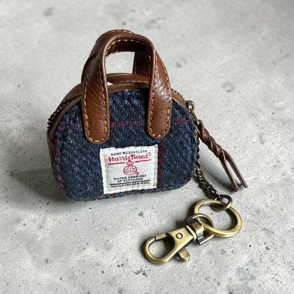 Harris Tweed Leather Handbag Key Ring Charm Coin Purse