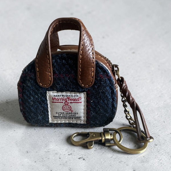 Harris Tweed Leather Handbag Key Ring Charm Coin Purse