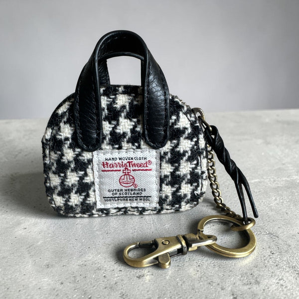 Harris Tweed Leather Handbag Key Ring Charm Coin Purse