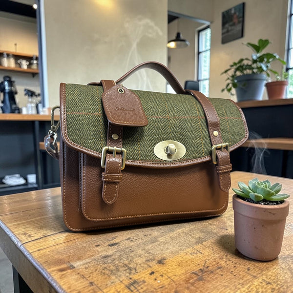 Harris Tweed Leather Large Satchel Bag 