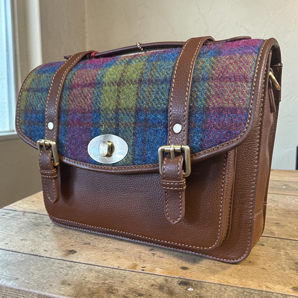 Harris Tweed Leather Large Satchel Bag Multi