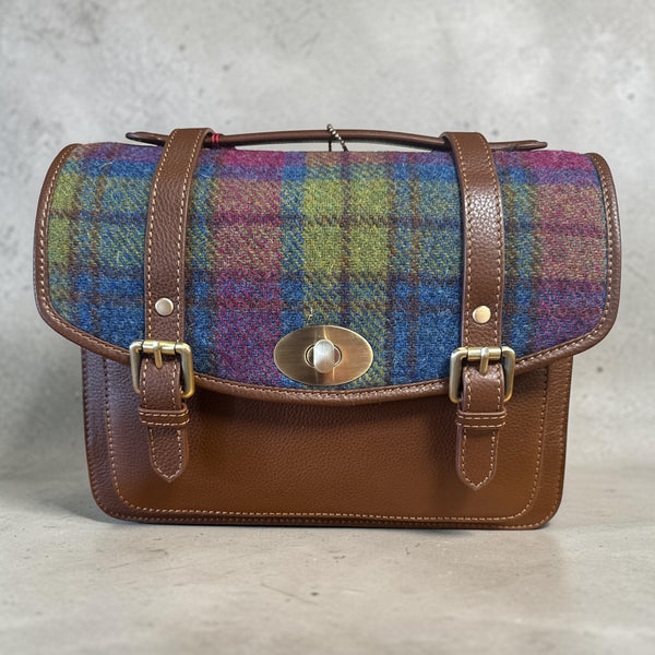 Harris Tweed Leather Large Satchel Bag Multi