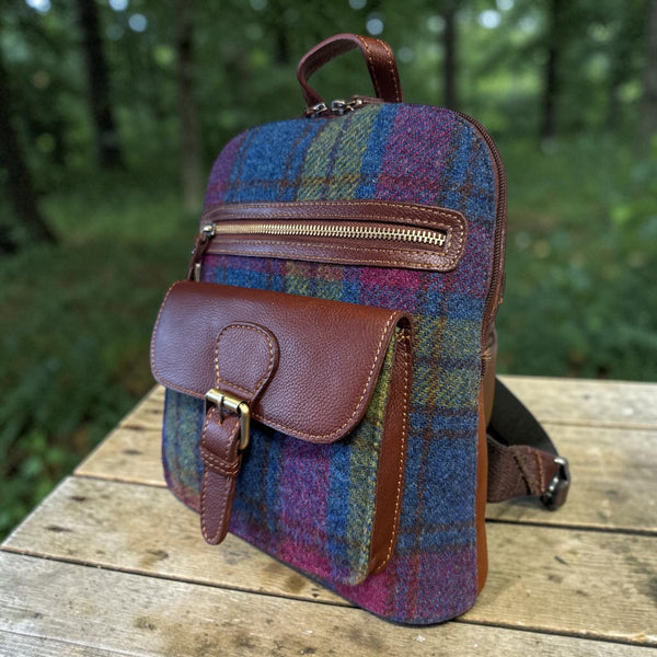 Harris Tweed Leather Multi Pocket Backpack Multi