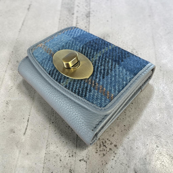 Harris Tweed Leather Small Lock Purse  Blue Lt Blue
