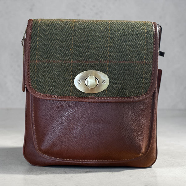 Harris Tweed Leather Turnlock Crossbody Bag 