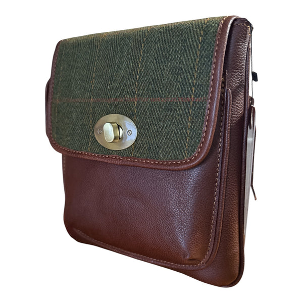 Harris Tweed Leather Turnlock Crossbody Bag 