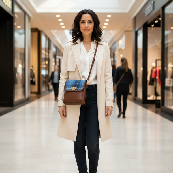 Harris Tweed Leather Turnlock Crossbody Bag  TW-31