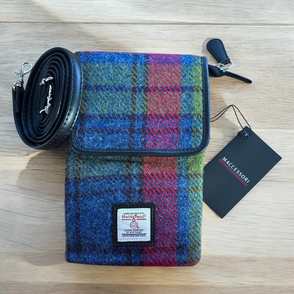 Harris Tweed Mini Crossbody Bag Blue Pink