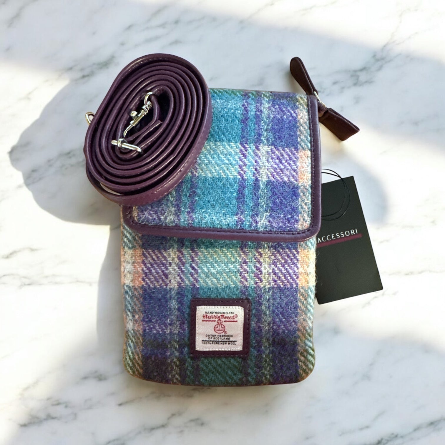 Harris Tweed Mini Crossbody Bag Green Purple
