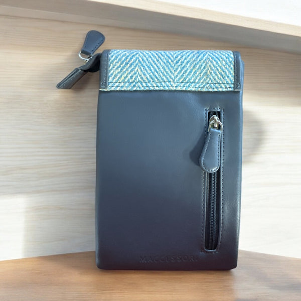 Harris Tweed Mini Crossbody Bag Turquoise Herringbone