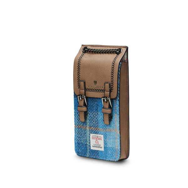 Harris Tweed Phone Tote Blue Tartan 
