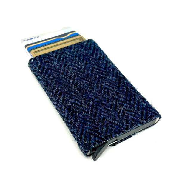 Harris Tweed Pop Up Card Holder Blue Herringbone