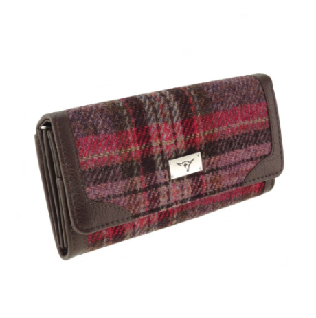 Harris Tweed Purse Burgundy Pink tartan 144