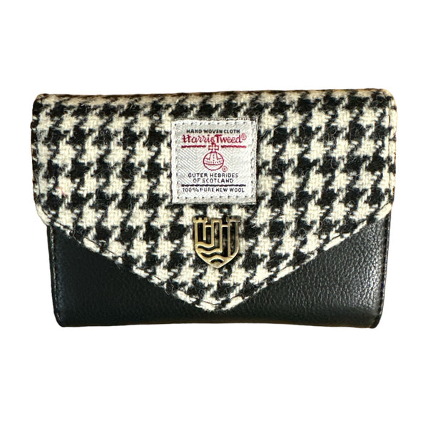 Harris Tweed Small Clasp Purse Black and White Dogtooth.j