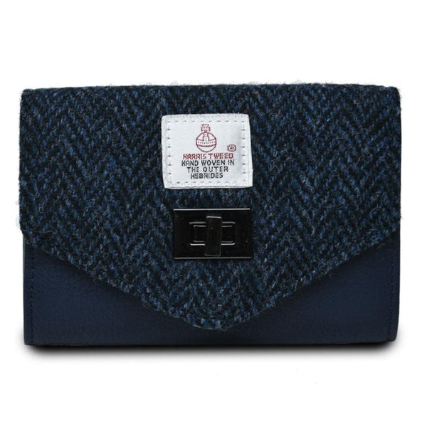 Harris Tweed Small Clasp Purse Navy Herringbone