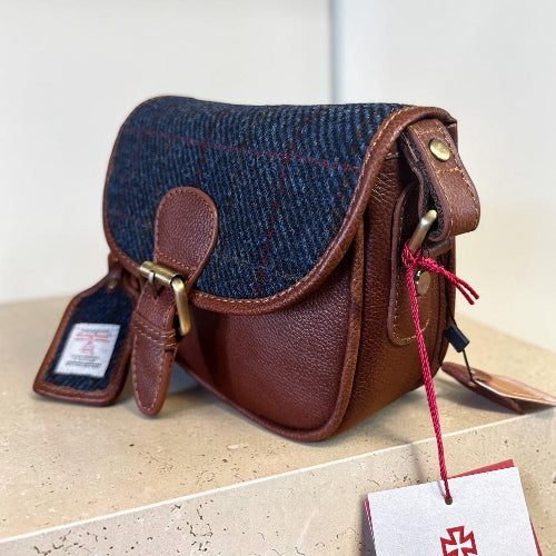 Harris Tweed Small Saddle Bag Navy Check