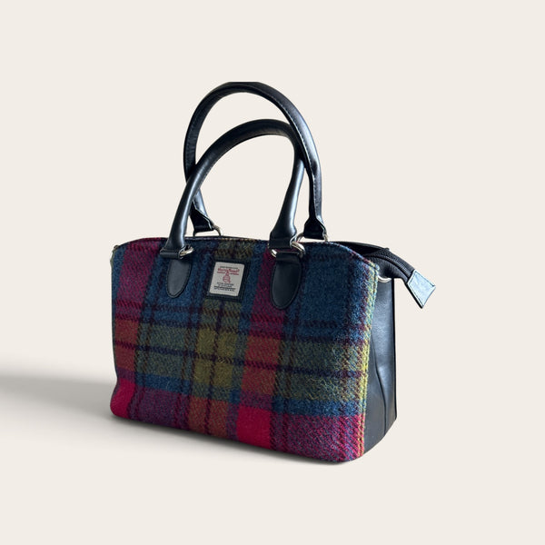 Harris Tweed Top Handle Bag Blue Pink