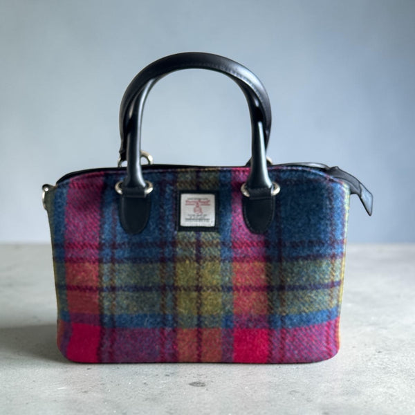 Harris Tweed Top Handle Bag Blue Pink